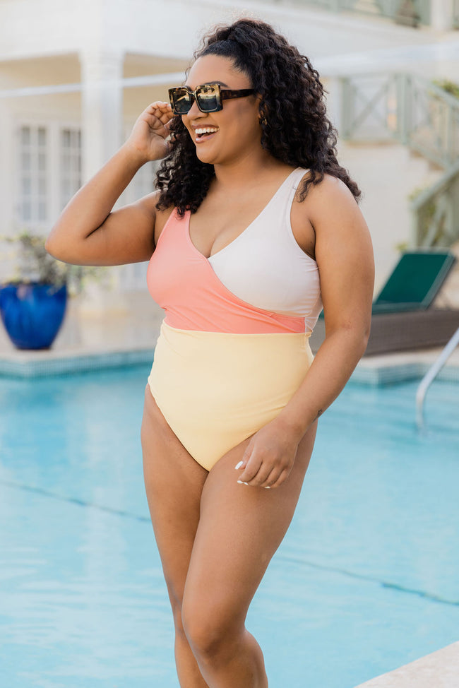On Pool Time Yellow/Orange Color Block One Piece Swimsuit FINAL SALE