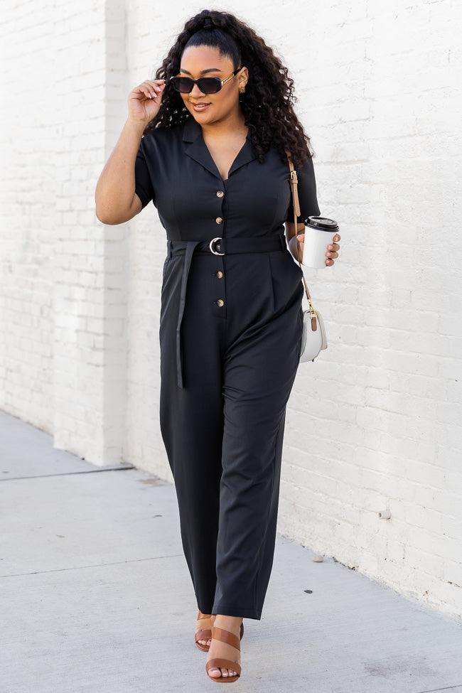 Better Than Basic Black Collared Button Front Jumpsuit FINAL SALE – Pink  Lily