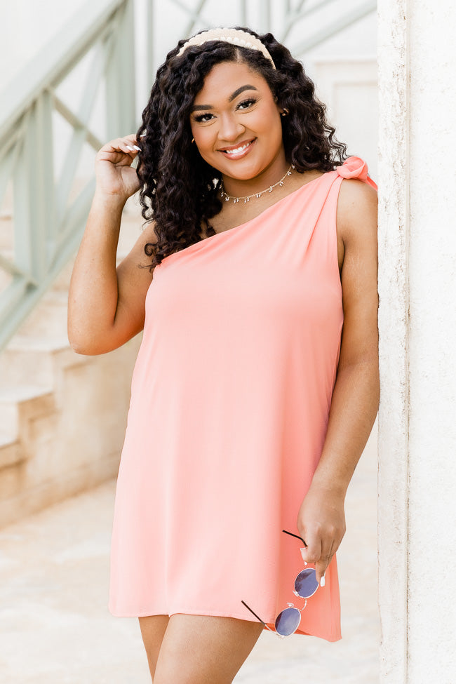 Thriving All Night Coral One Shoulder Dress FINAL SALE – Pink Lily