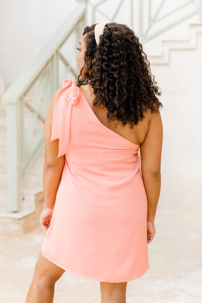 Thriving All Night Coral One Shoulder Dress FINAL SALE