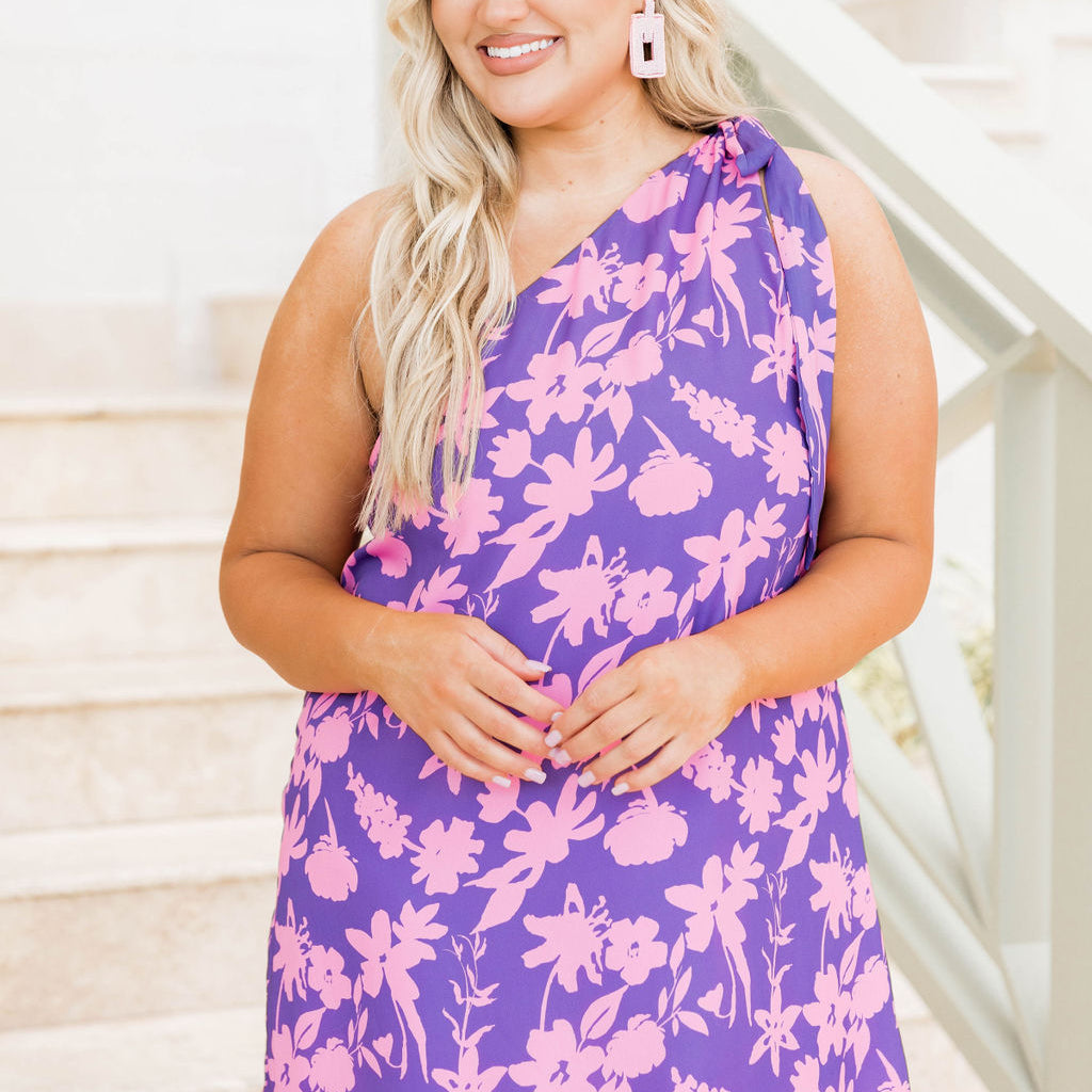 Thriving All Night Purple Floral One Shoulder Dress FINAL SALE – Pink Lily