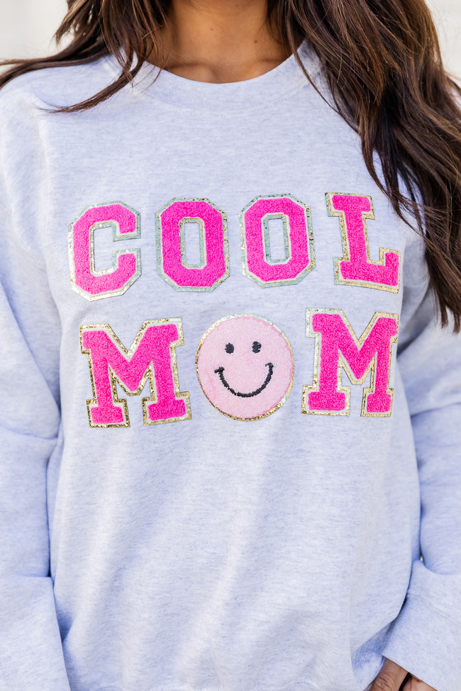 Cool Mom Smiley Ash Chenille Patch Graphic Sweatshirt