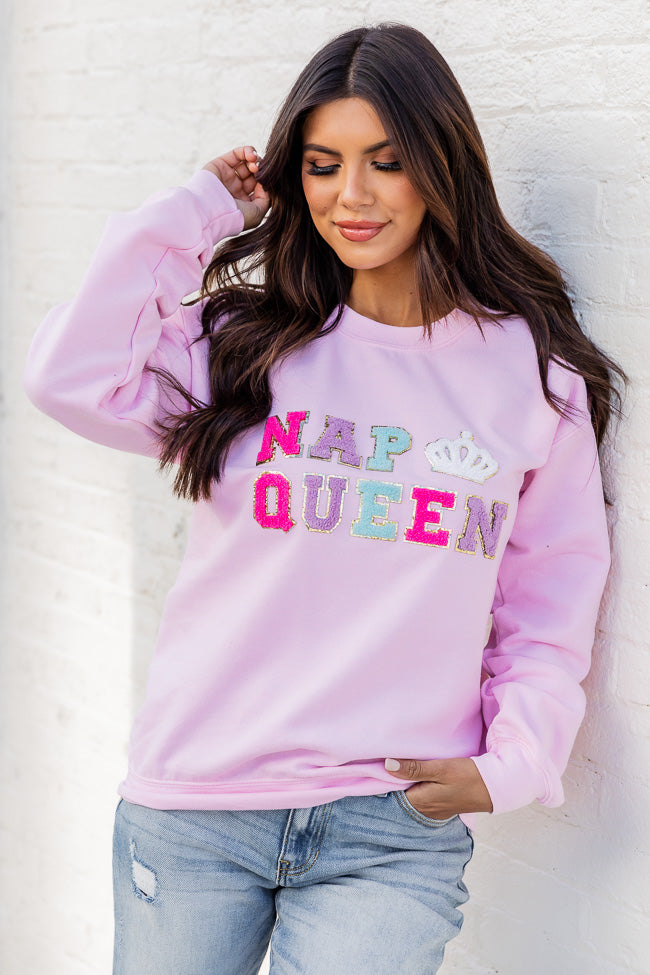 Nap Queen Light Pink Chenille Patch Graphic Sweatshirt