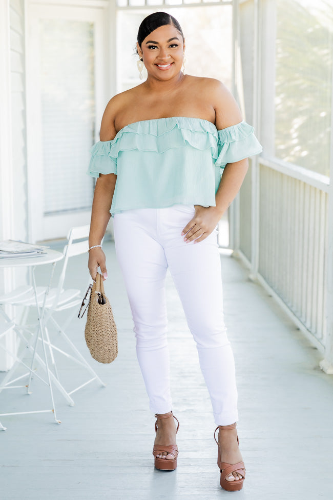 Gentle Waves Sage Ruffle Detail Off The Shoulder Top FINAL SALE