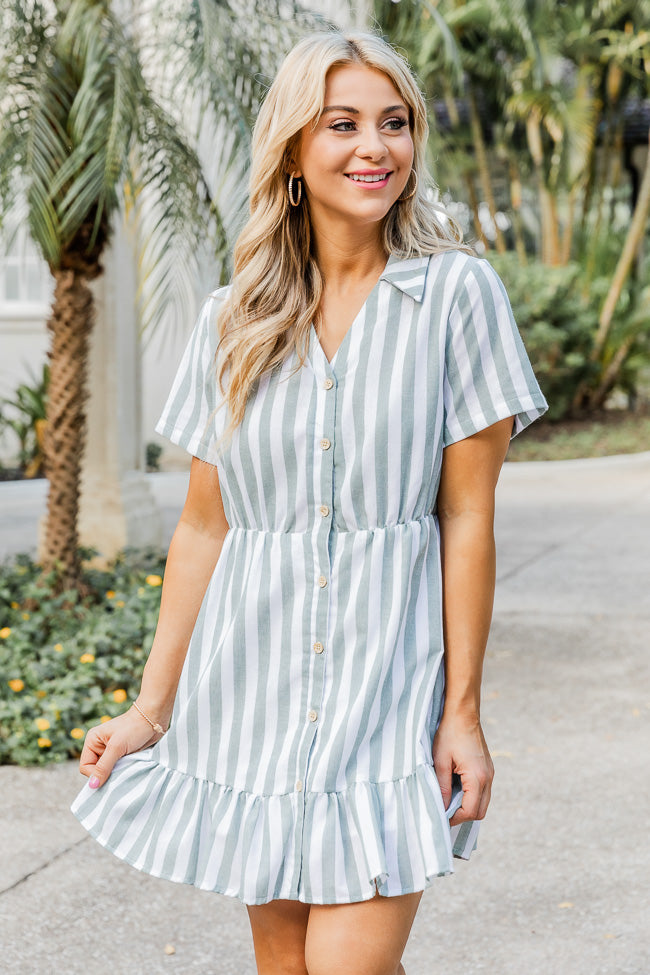 Let It Be Green Stripe Button Up Mini Dress – Pink Lily