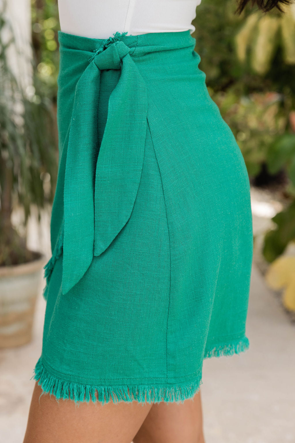 Tour The Town Green Fringe Hem Wrap Skirt FINAL SALE – Pink Lily