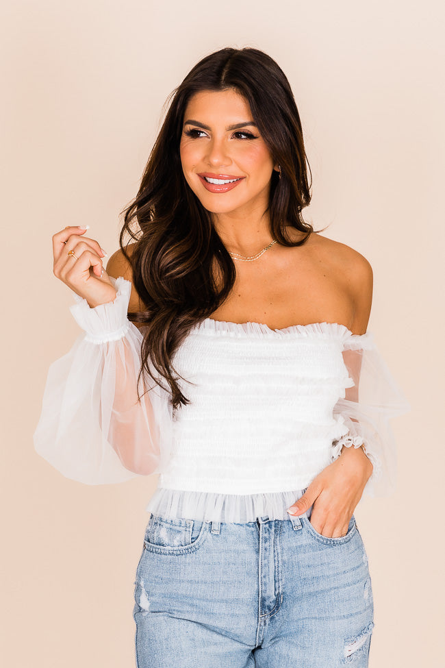 Happy Ever After Ivory Ruffled Tulle Sleeved Blouse