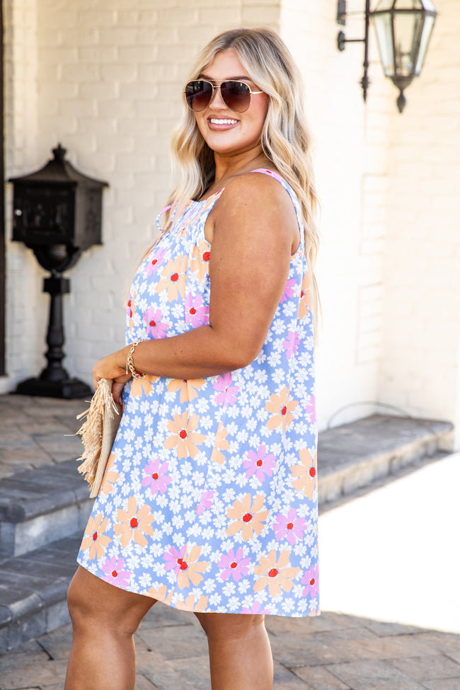 Chasing A Moment Blue Floral Mini Dress