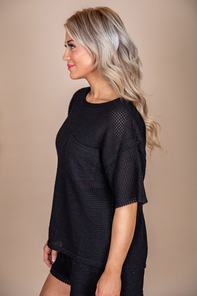 Working On It Black Waffle Knit Top