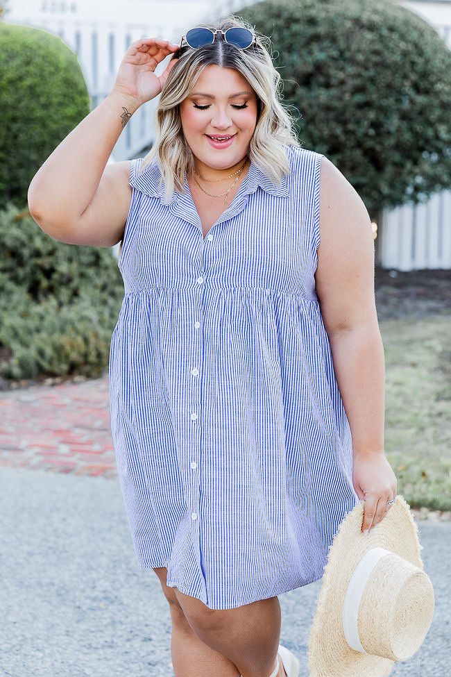 A Little Prep In My Step Blue Stripe Collar Button Up Mini Dress ...