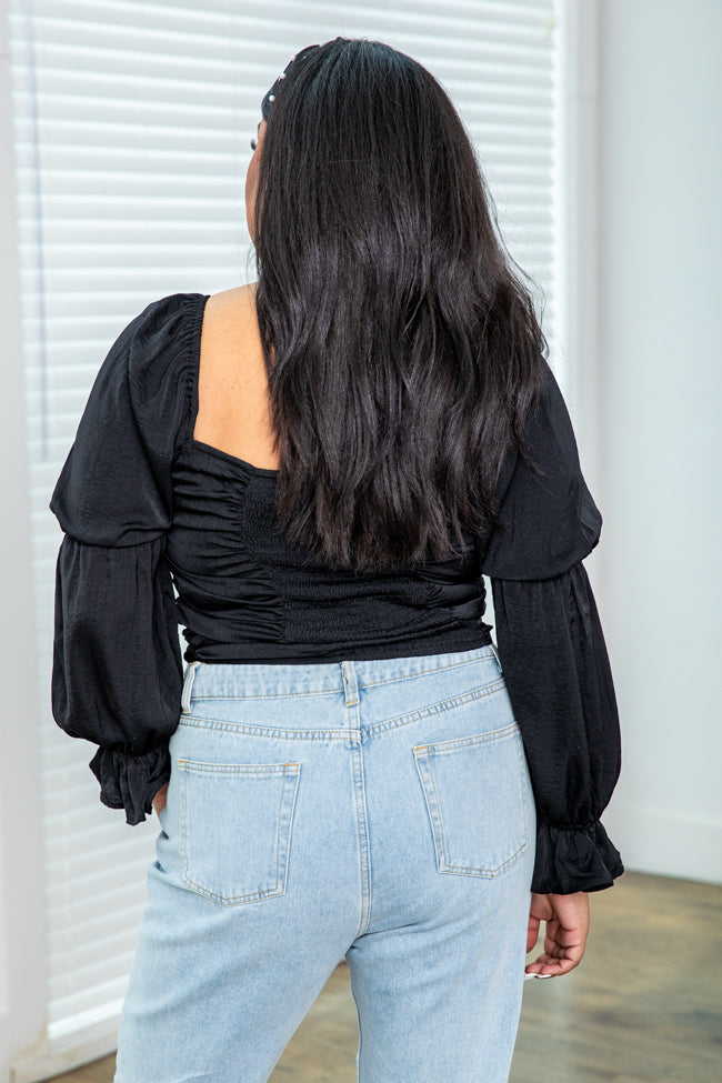 If You Only Knew Black Ruched Cropped Blouse FINAL SALE