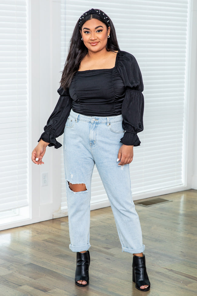 If You Only Knew Black Ruched Cropped Blouse FINAL SALE