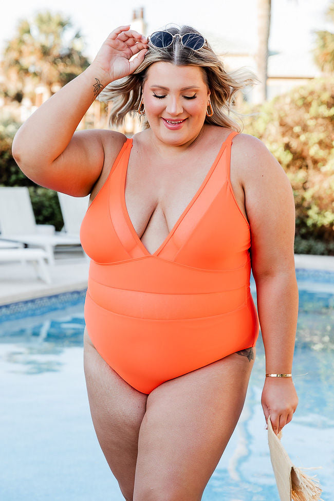 Lost In The Waves Bright Orange V-Neck One Piece Swimsuit FINAL SALE