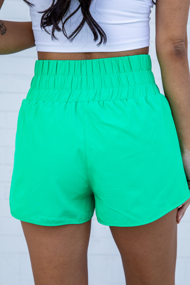 Errands To Run Solid Green High Waisted Athletic Shorts
