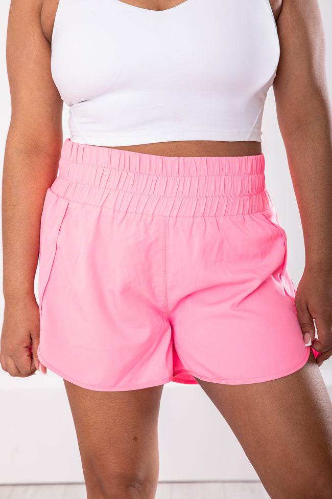 Errands To Run Solid Pink High Waisted Athletic Shorts