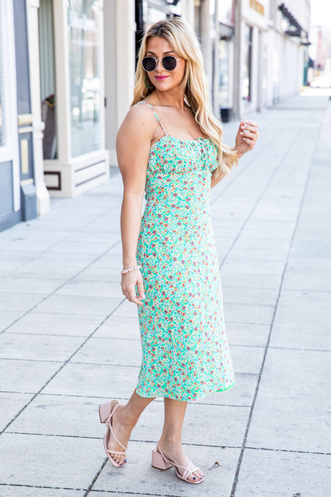 Moving On Green Floral Midi Dress FINAL SALE
