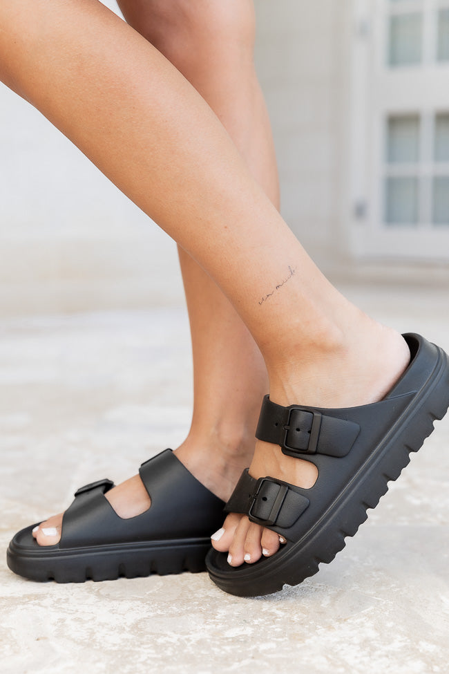 Lana Black Buckle Slide Sandals FINAL SALE