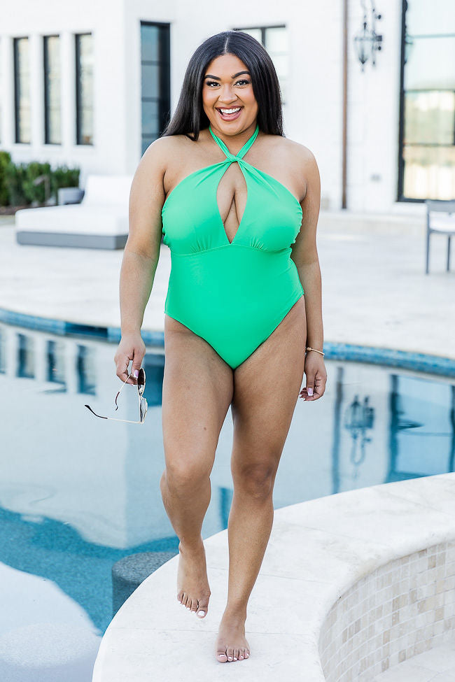 Find Me At The Pool Kelly Green Halter Swimsuit FINAL SALE