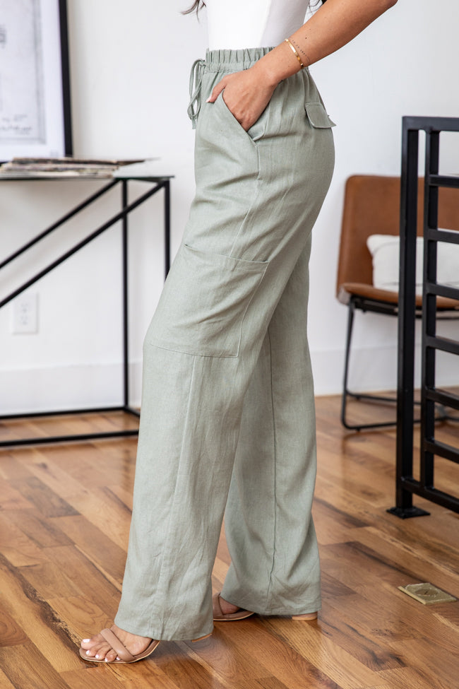 Float On By Moss Linen Blend Cargo Style Pants