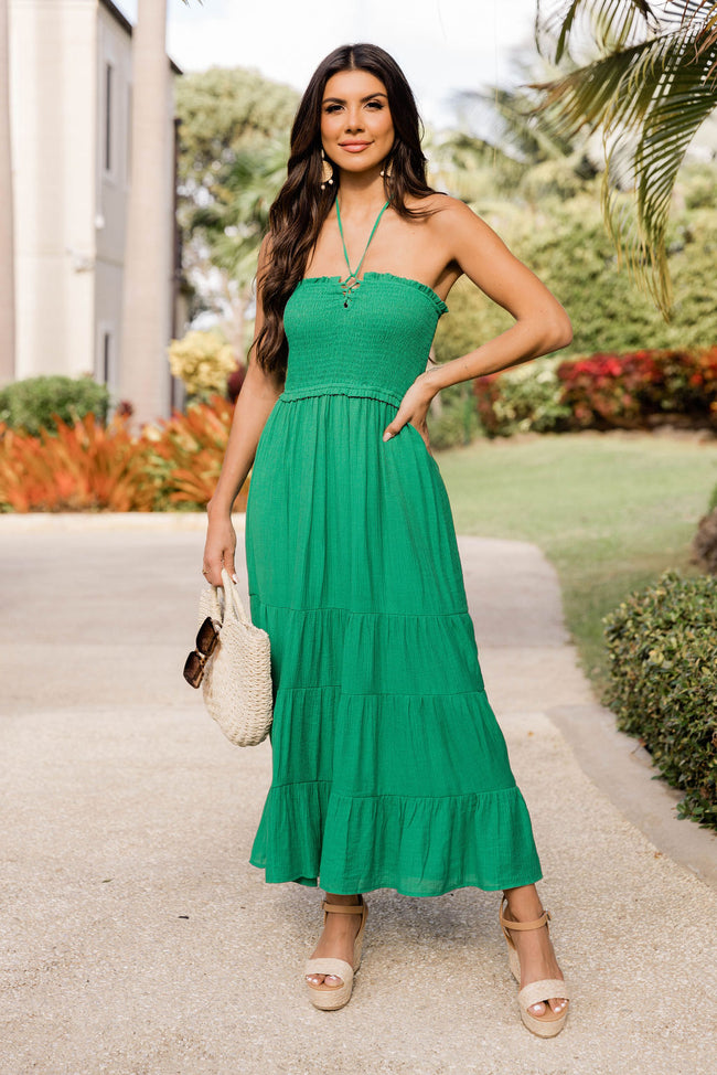 Pretty And Poised Kelly Green Halter Midi Dress – Pink Lily
