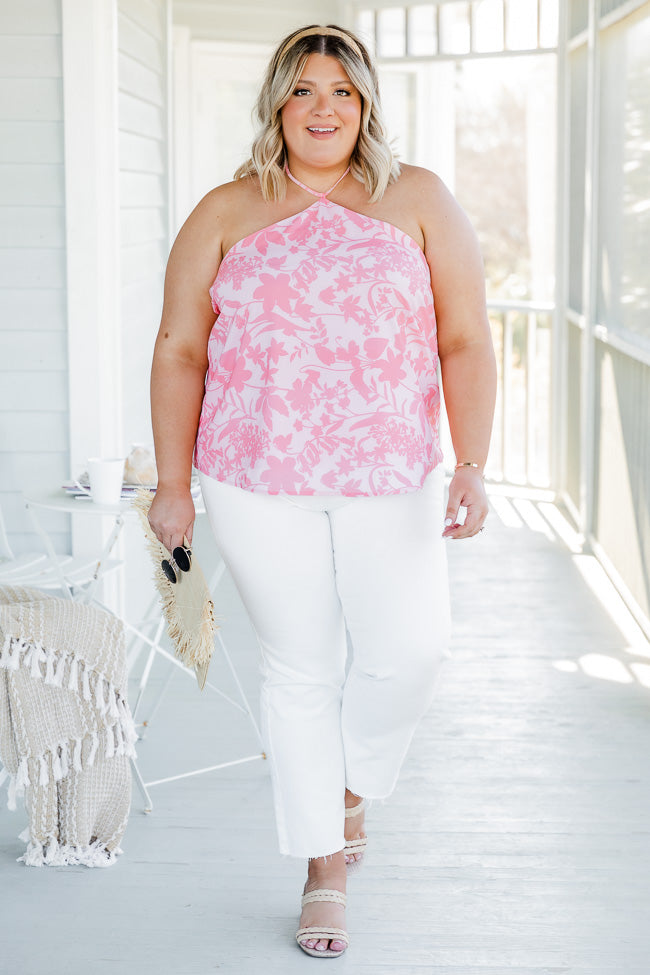 Blushing Bouquet Pink Floral Printed Halter Tank FINAL SALE