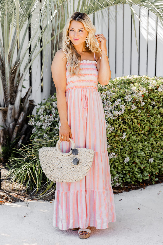 Chasing You Pink Stripe Smocked Maxi Dress FINAL SALE – Pink Lily