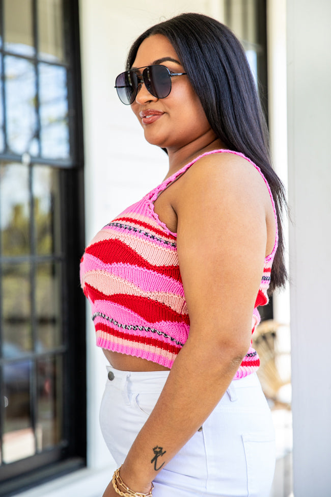 Beyond Ready Pink and Red Patterned Sweater Tank FINAL SALE