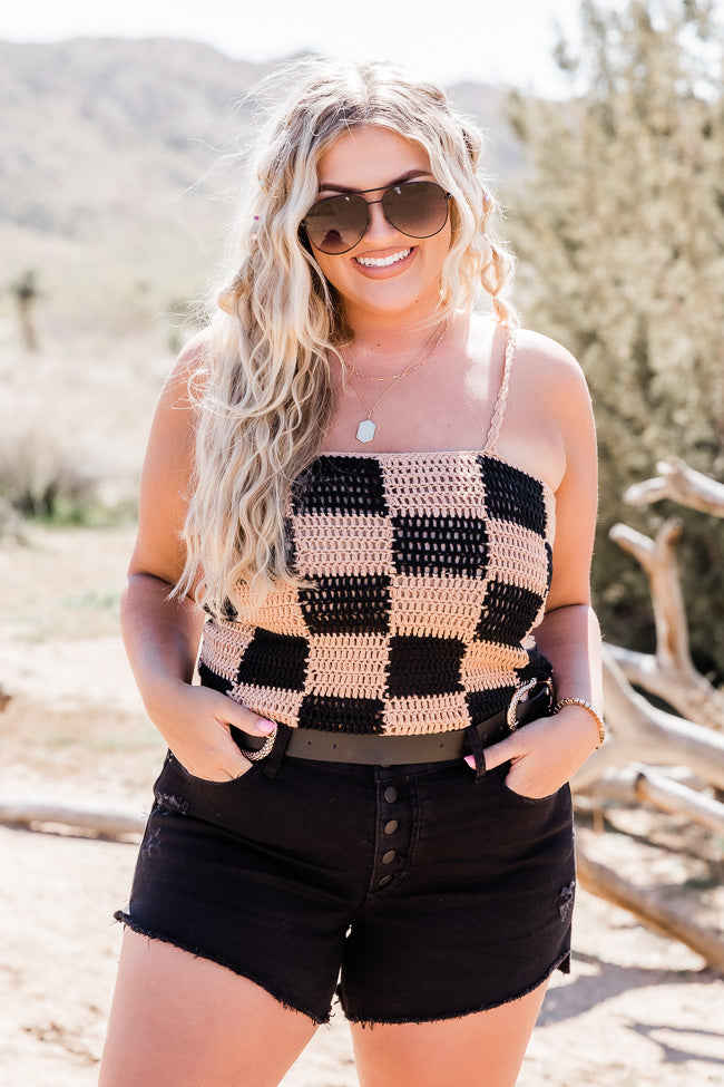 Paint The Sky Black and Tan Checkered Sweater Tank