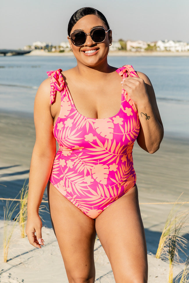 Summer Air Fuchsia and Orange Tropical Printed One Piece Swimsuit FINAL SALE