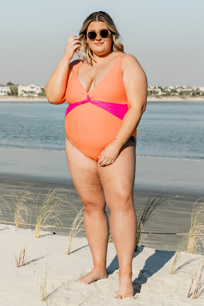 Kissed By The Sun Orange and Pink One Piece Swimsuit FINAL SALE