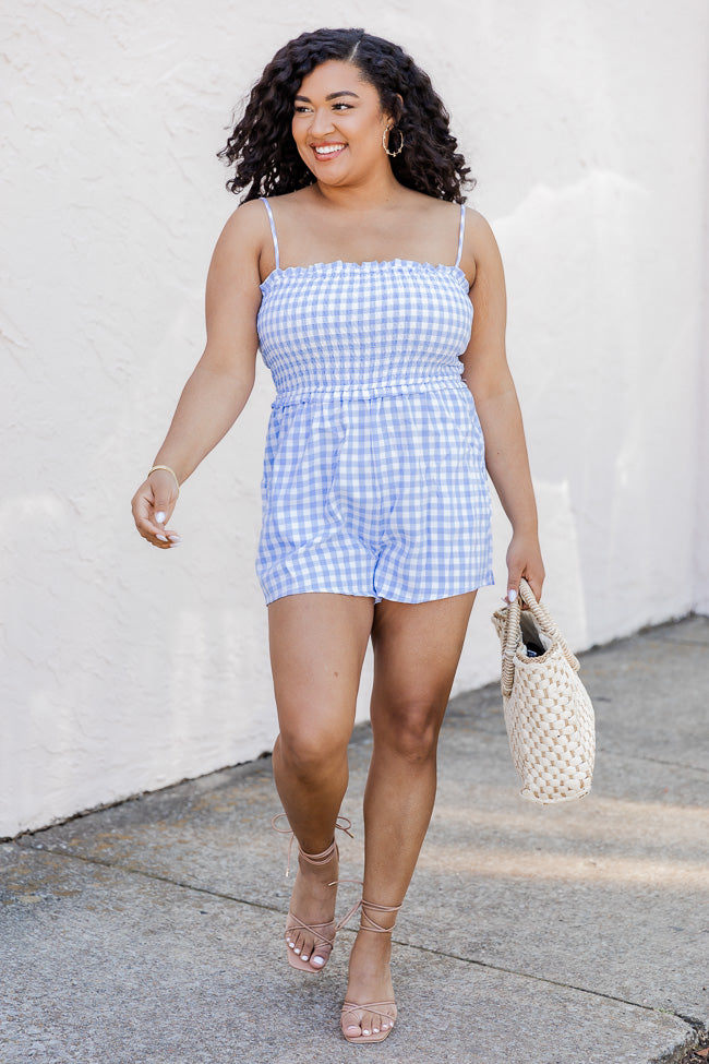 Always Stay Humble Blue and White Gingham Romper FINAL SALE