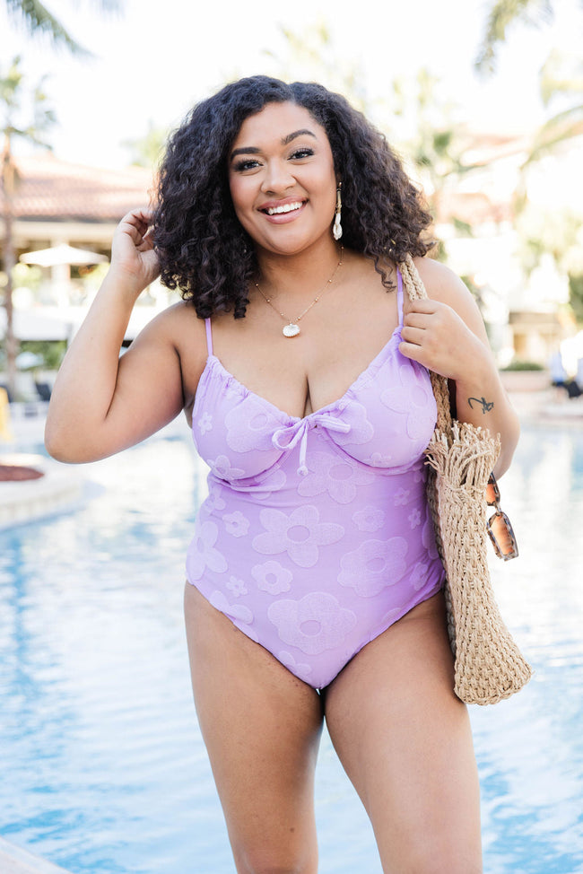 Bali Babe Orchid Purple Daisy Terry One-Piece Swimsuit