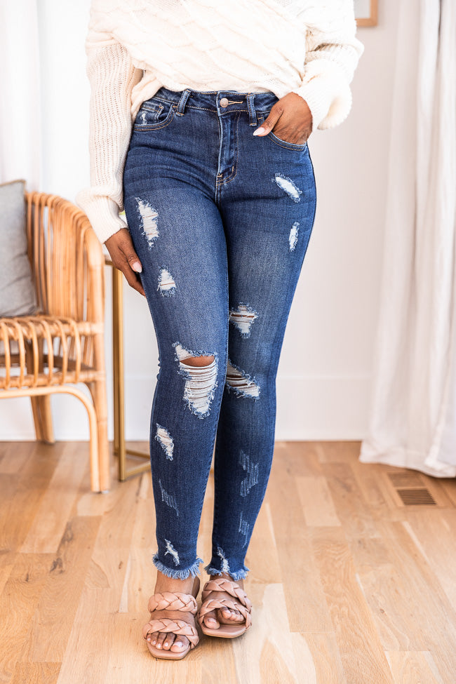 Patricia Dark Wash Raw Hem Distressed Skinny Jeans FINAL SALE