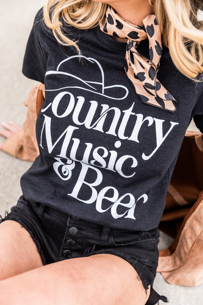 Country Music And Beer Black Graphic Tee