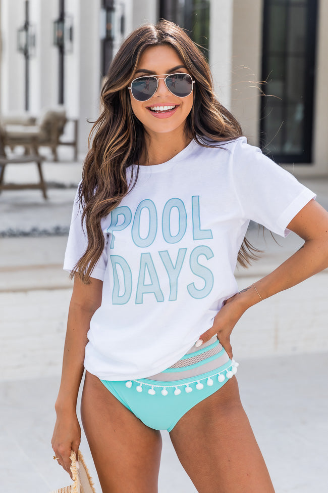 Pool Days Teal White Graphic Tee