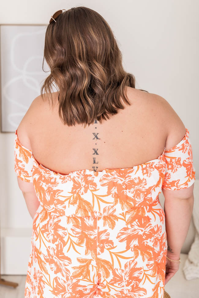 Malibu Sunset Orange Tropical Print Off The Shoulder Cropped Blouse FINAL SALE
