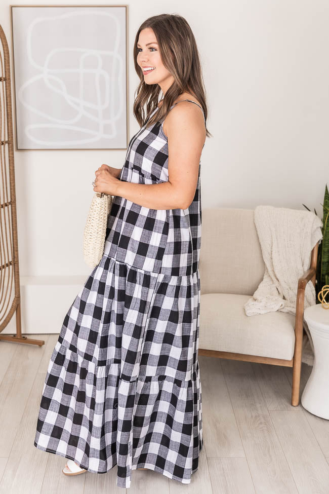 Check Mate Black Tiered Gingham Maxi Dress FINAL SALE