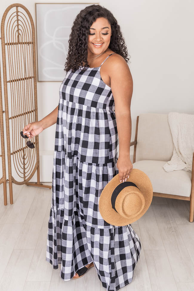 Check Mate Black Tiered Gingham Maxi Dress FINAL SALE