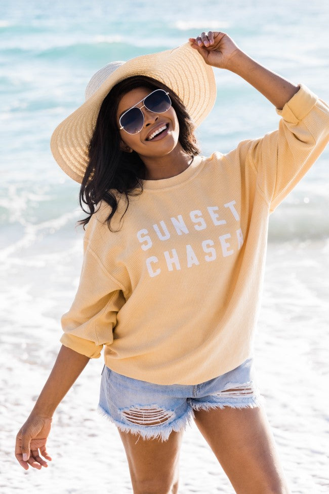 Sunset Chaser Gold Corded Graphic Sweatshirt