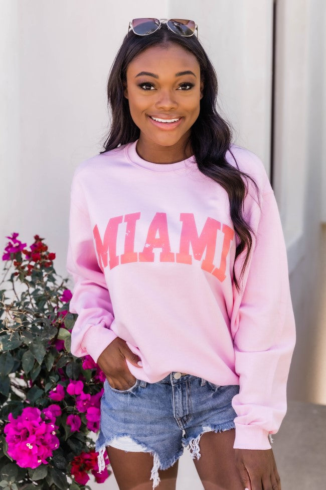 Miami Distressed Graphic Sweatshirt Light Pink