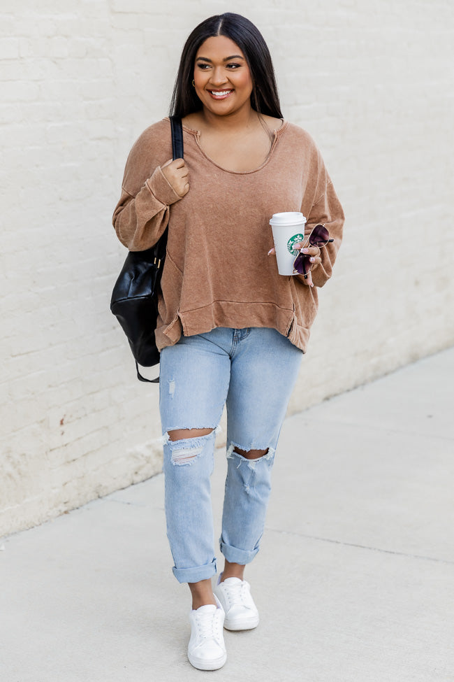 Top Knot Mama Camel Pullover