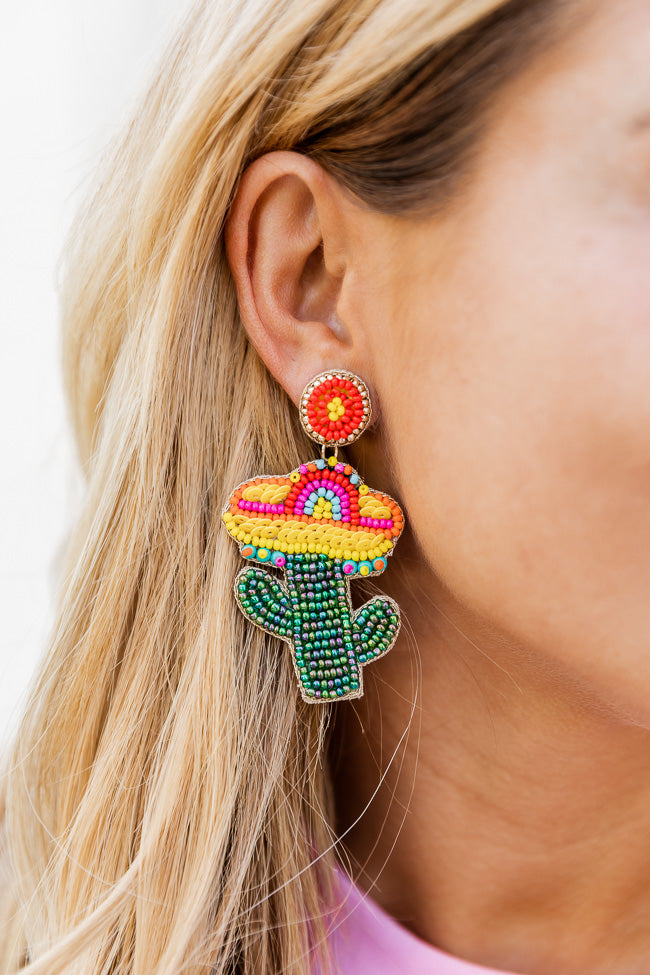 Time To Fiesta Beaded Cactus Earrings FINAL SALE