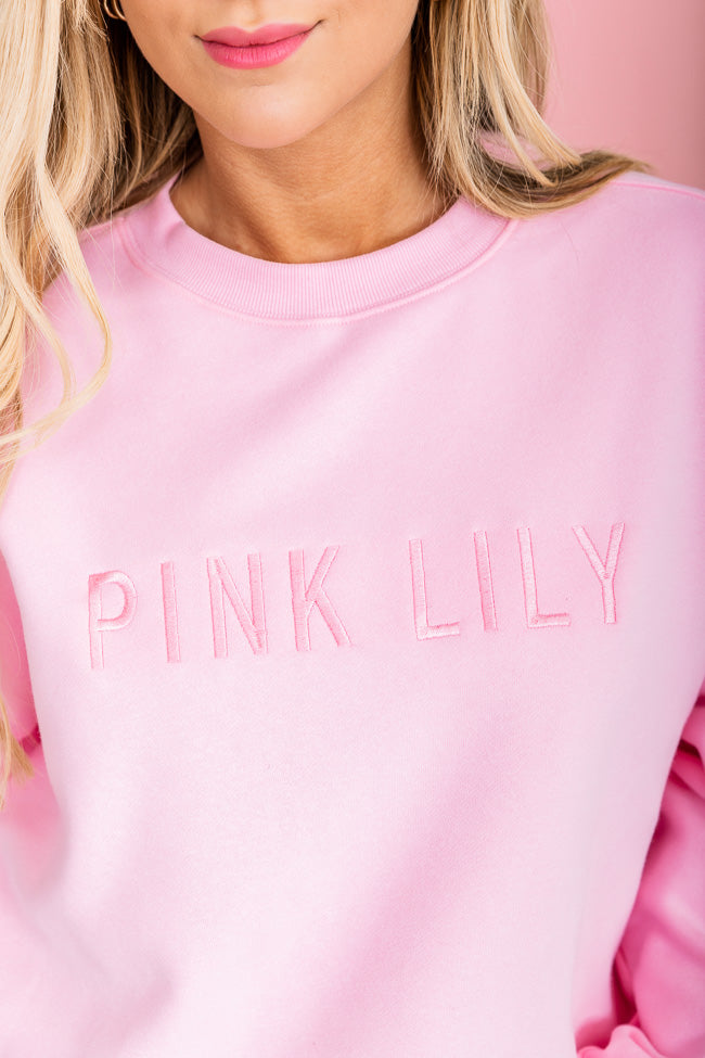 Pink Lily Embroidered Logo Oversized Graphic Sweatshirt