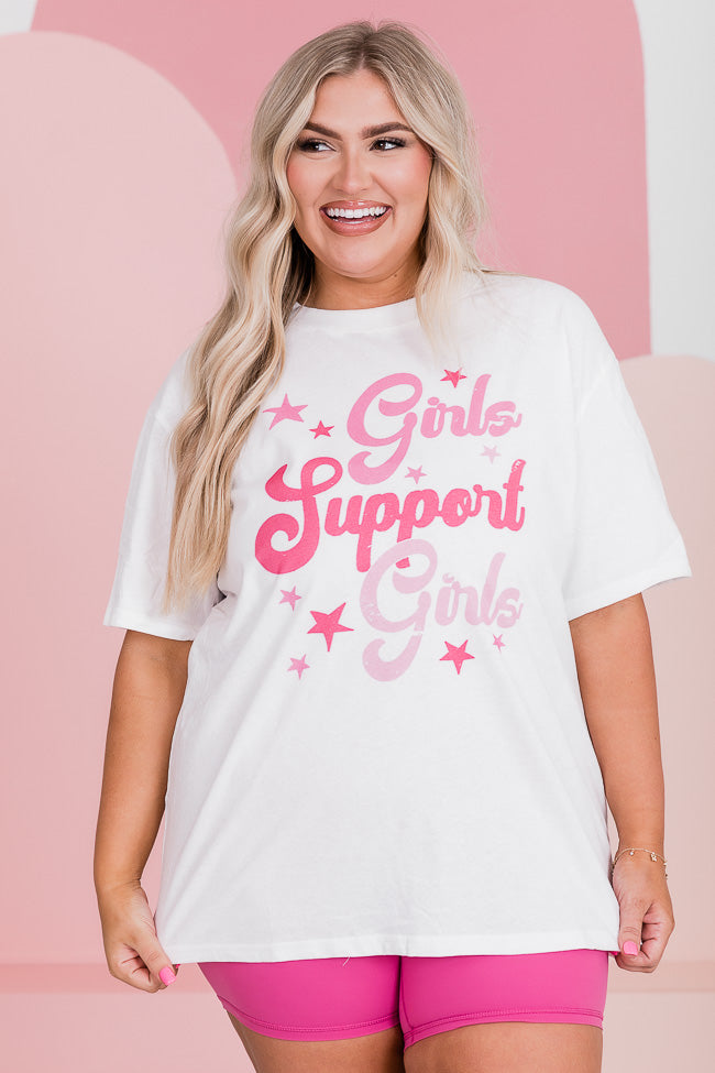 Girls Support Girls White Oversized Graphic Tee
