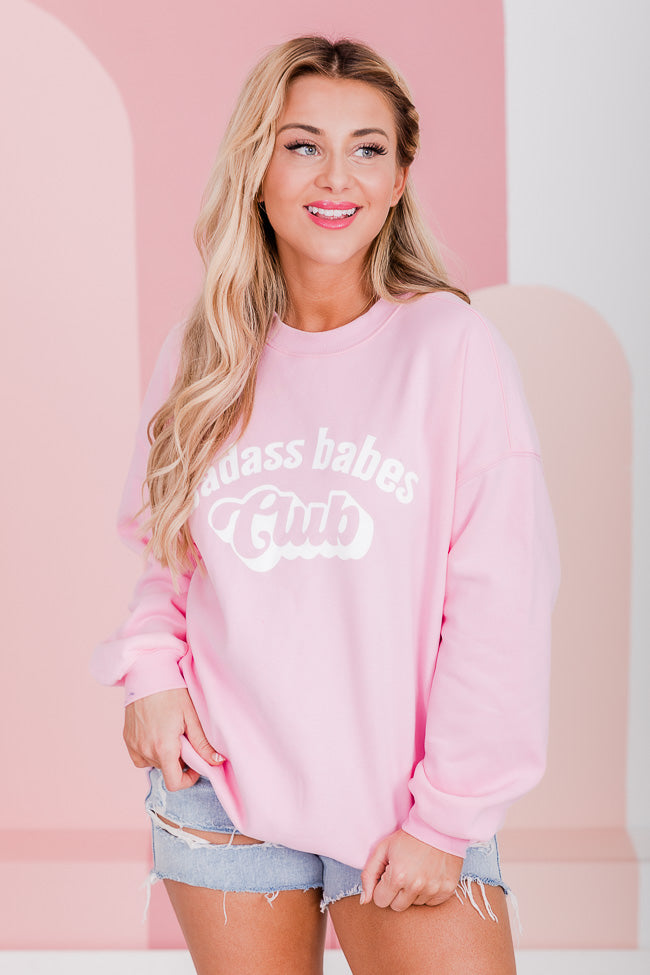 Badass Babes Club Pink Oversized Graphic Sweatshirt