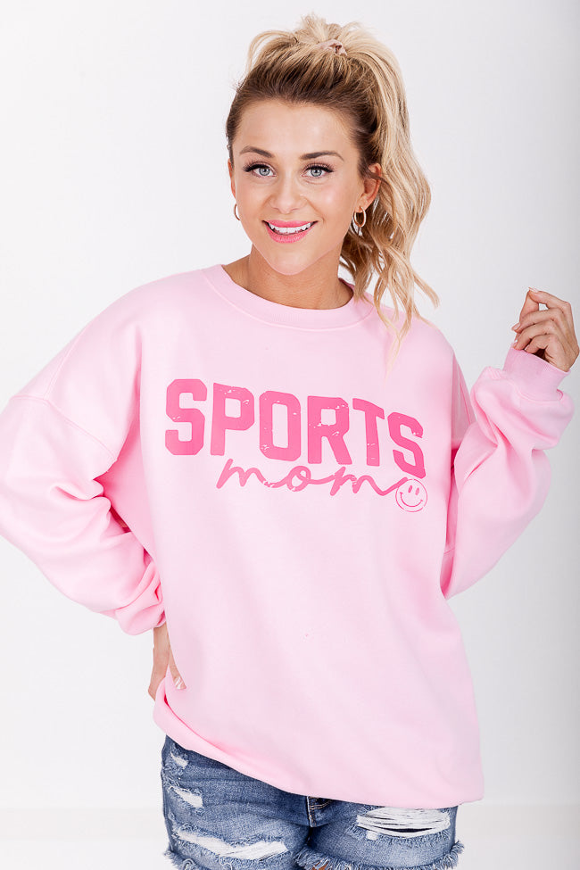 Sports Mom Light Pink Oversized Graphic Sweatshirt