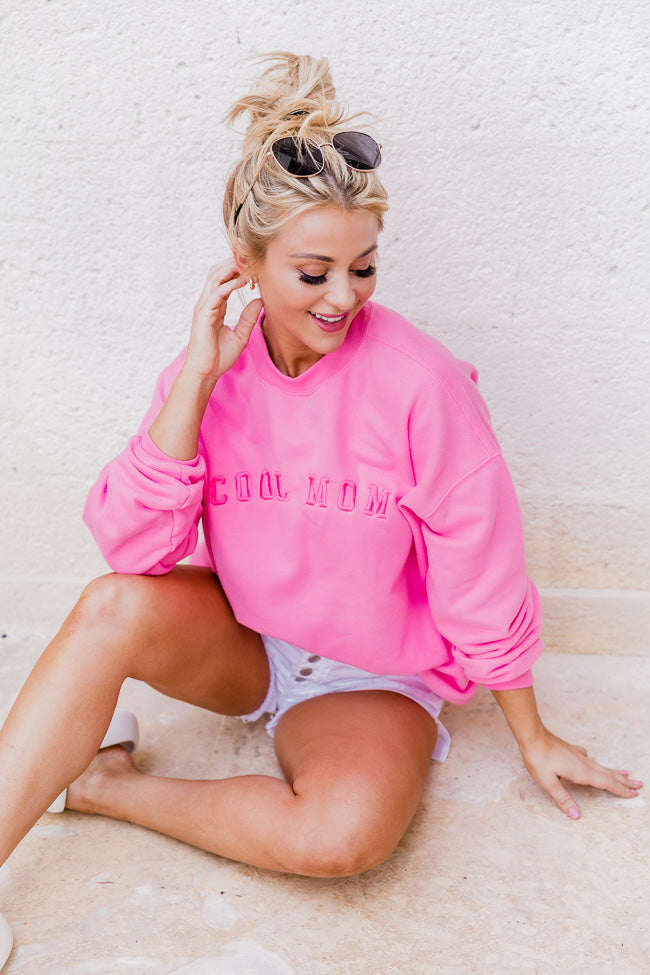 Cool Mom Embroidery Pink Oversized Graphic Sweatshirt – Pink Lily