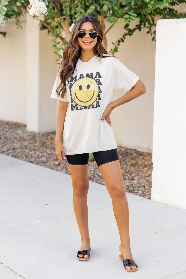 Mama Smiley Repeat Ivory Oversized Graphic Tee
