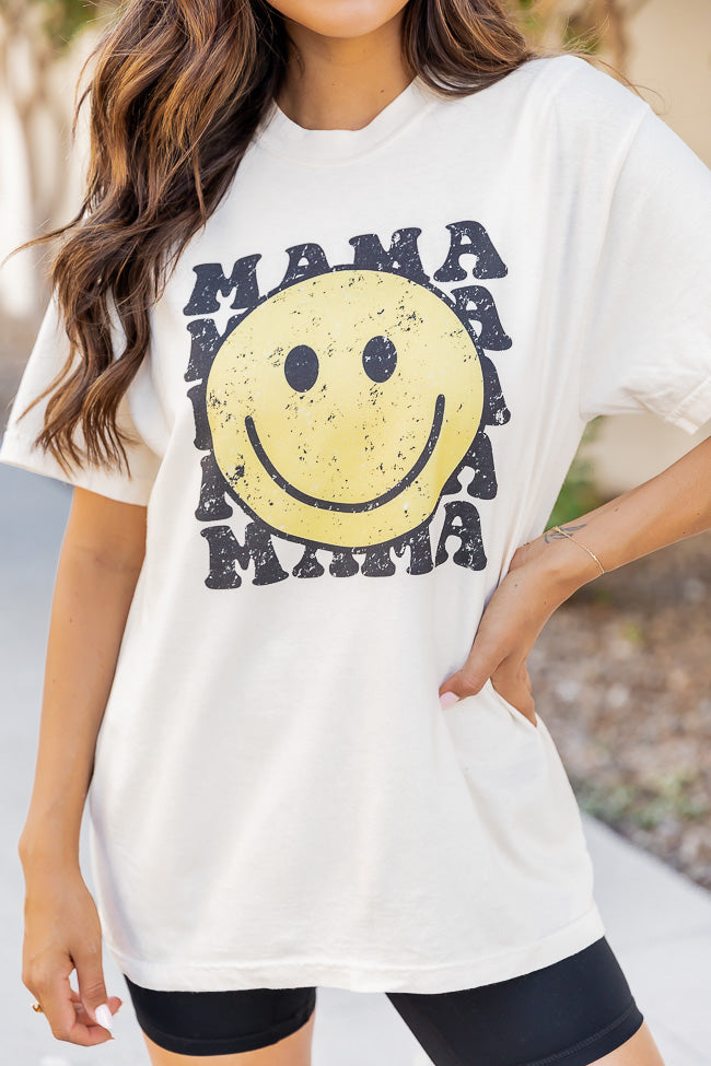 Mama Smiley Repeat Ivory Oversized Graphic Tee