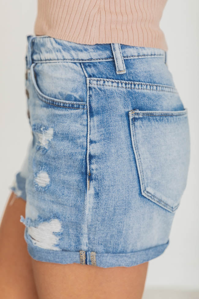 Hit The Road Button Fly Light Wash Denim Shorts FINAL SALE